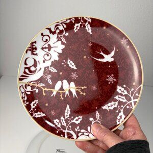Starbucks 2010 Rosanna Holiday Plates Set Of 2 Red White Gold Birds Holly 8 Inch